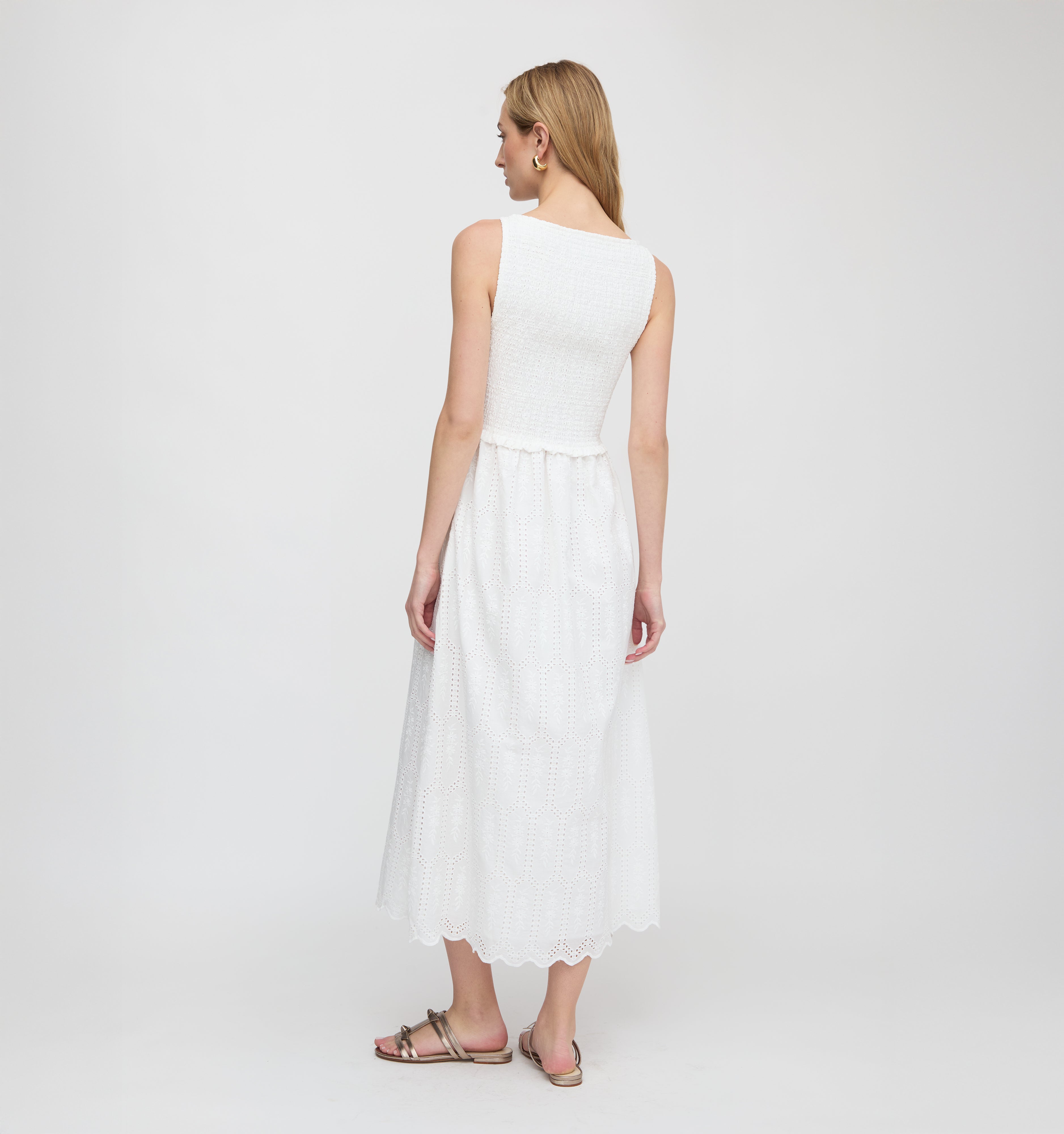The Christina Nap Dress in White Trellis Broderie | Over The Moon