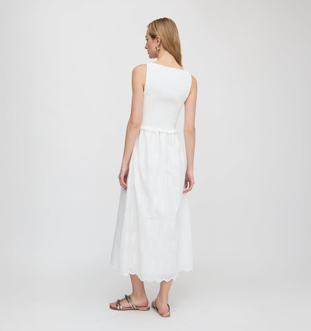 The Christina Nap Dress in White Trellis Broderie