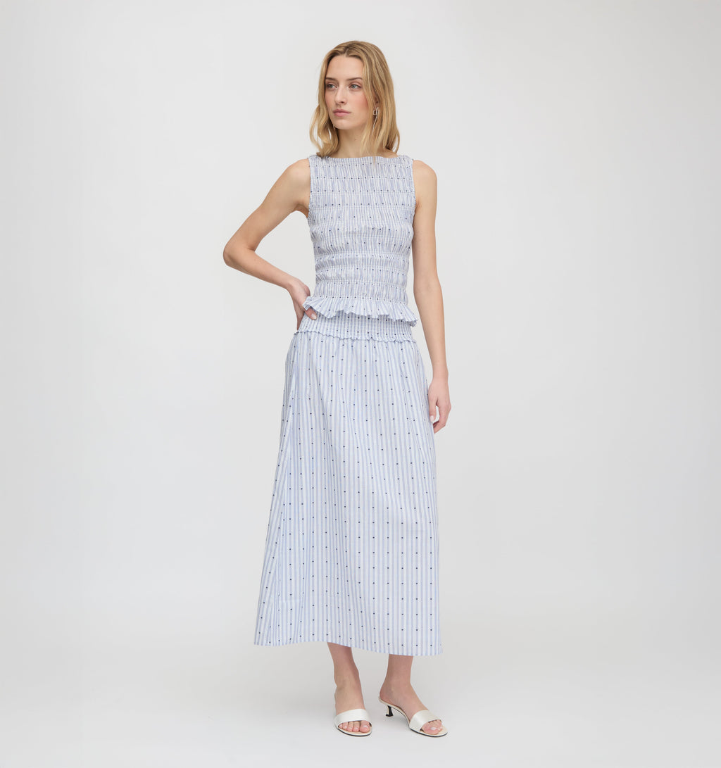 The Phoebe Nap Top in Blue Swiss Dot