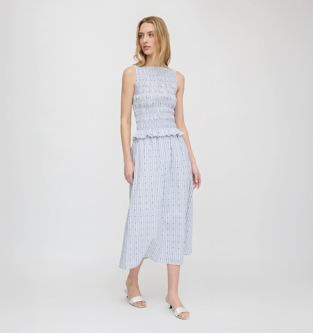The Delphine Nap Skirt in Blue Swiss Dot