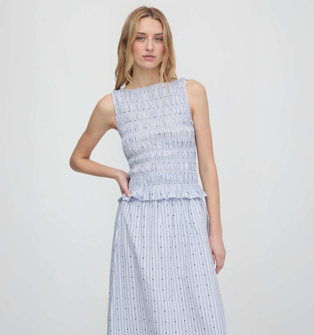 The Phoebe Nap Top in Blue Swiss Dot