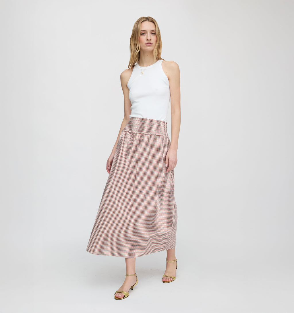 The Delphine Nap Skirt in Cognac Gingham