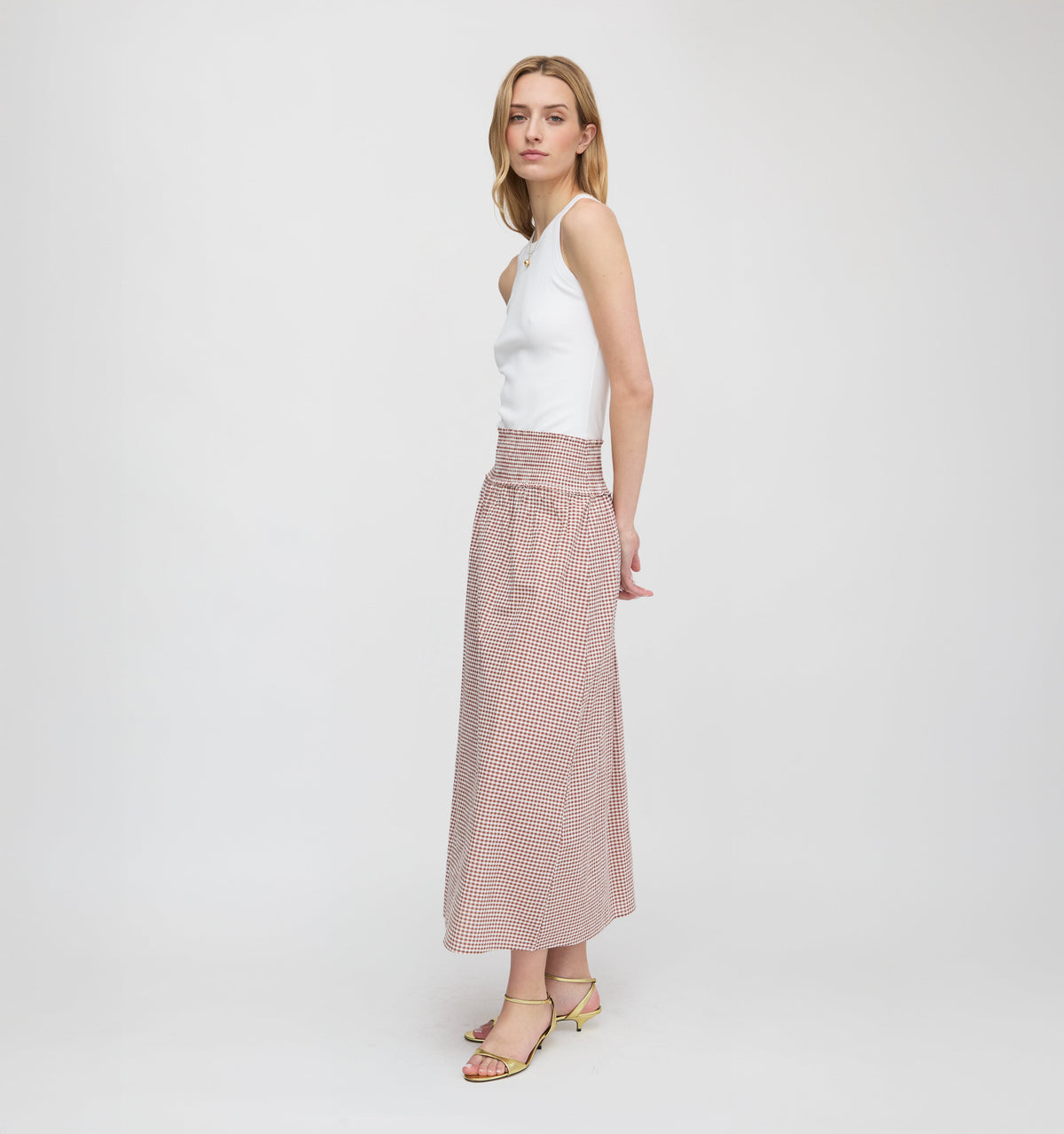 The Delphine Nap Skirt in Cognac Gingham