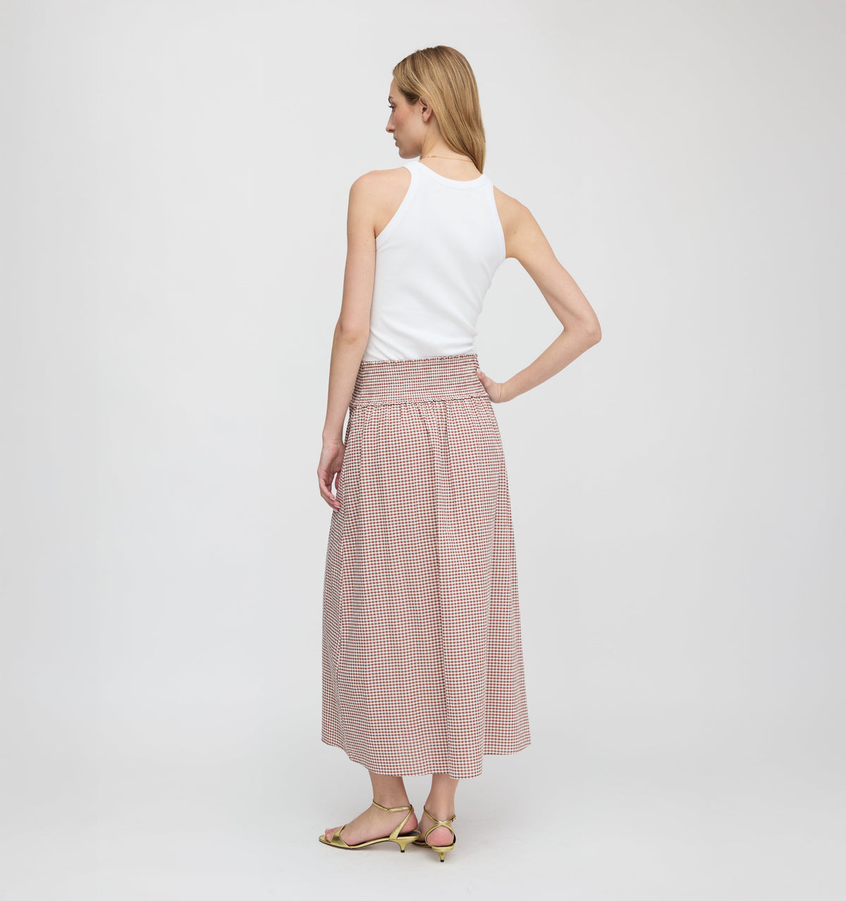 The Delphine Nap Skirt in Cognac Gingham