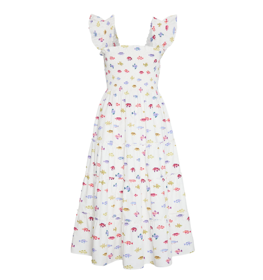 The Ellie Nap Dress in White Rainbow Fish
