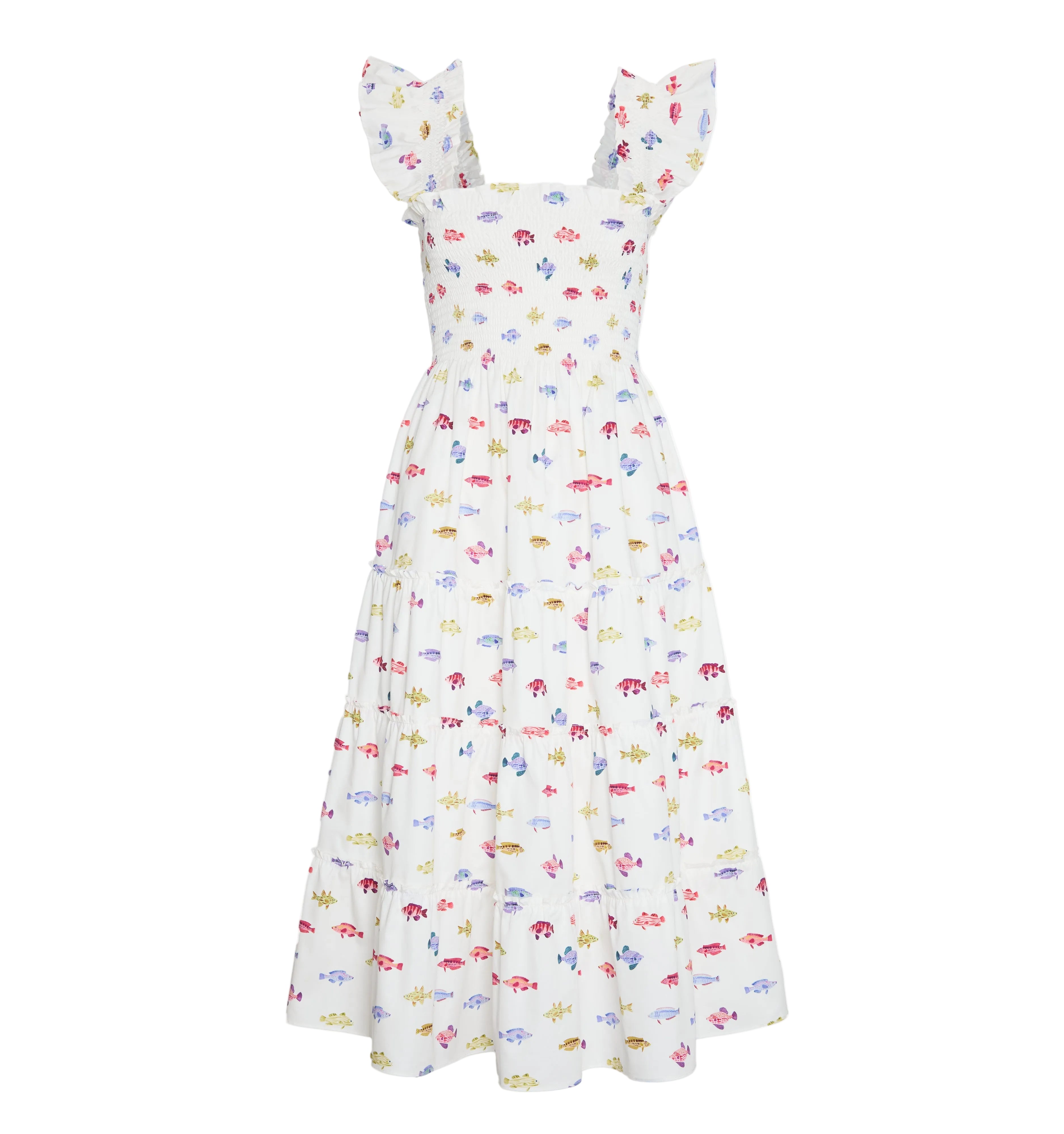 The Ellie Nap Dress in White Rainbow Fish