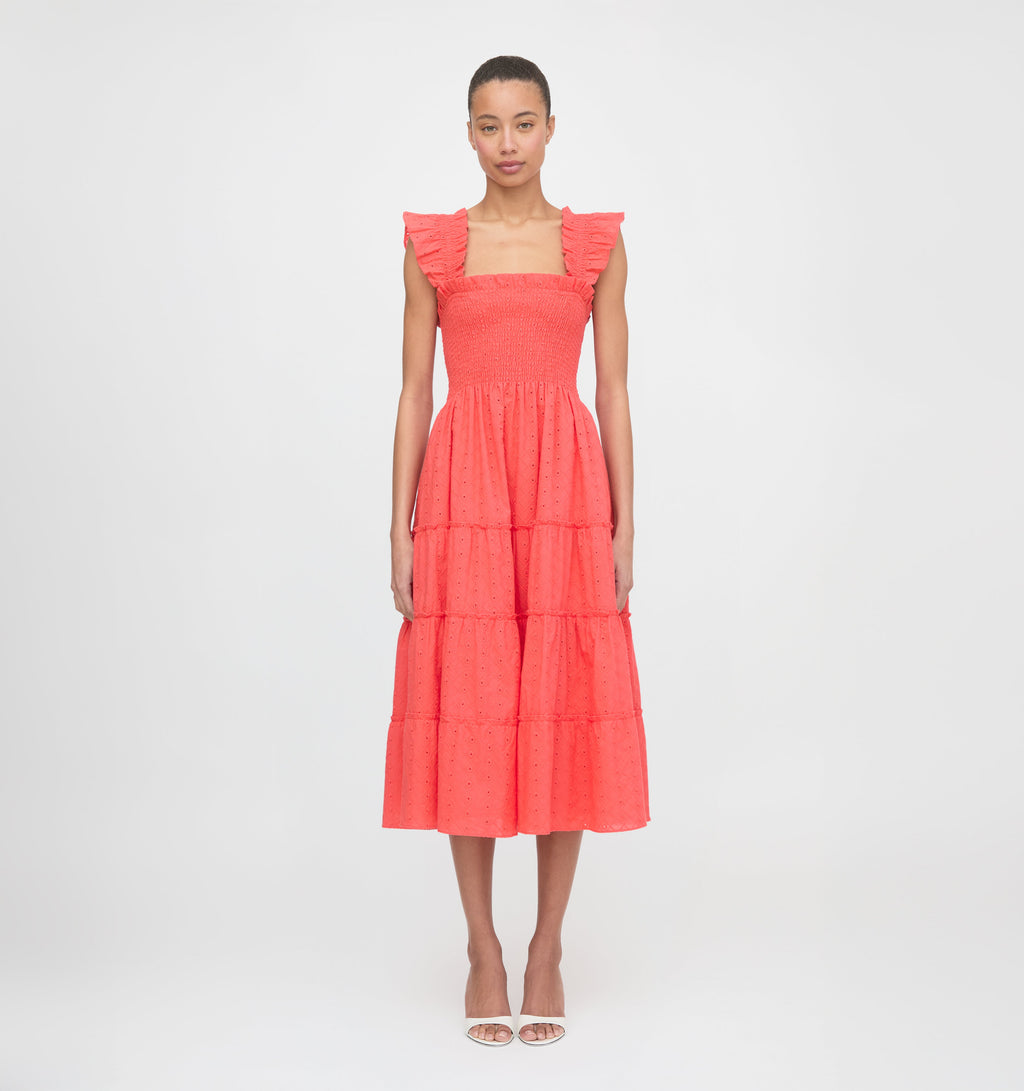 The Ellie Nap Dress in Coral Daisy Broderie