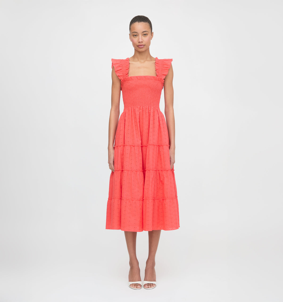 The Ellie Nap Dress in Coral Daisy Broderie