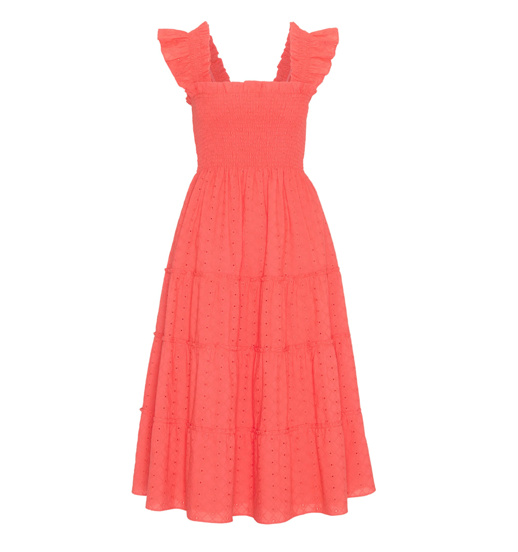 The Ellie Nap Dress in Coral Daisy Broderie