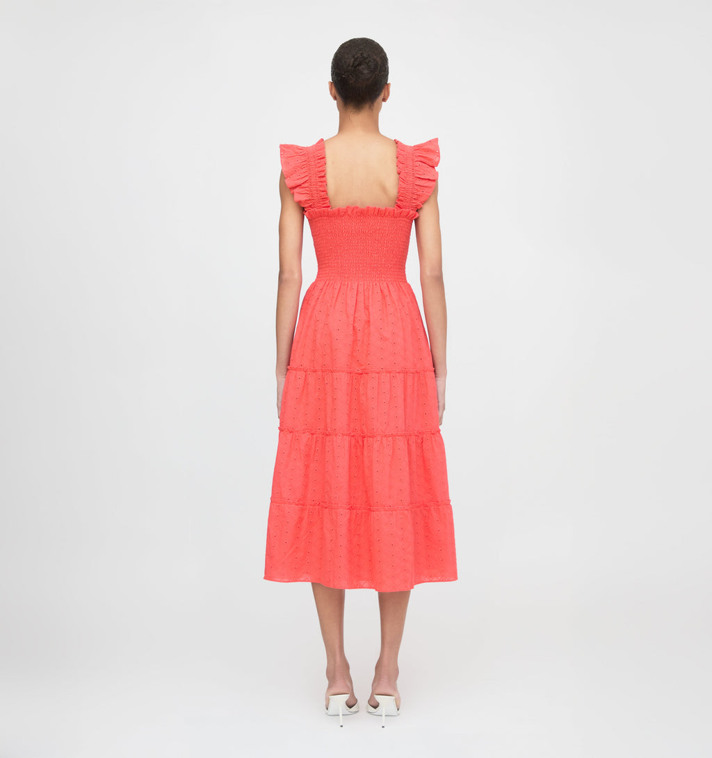 The Ellie Nap Dress in Coral Daisy Broderie