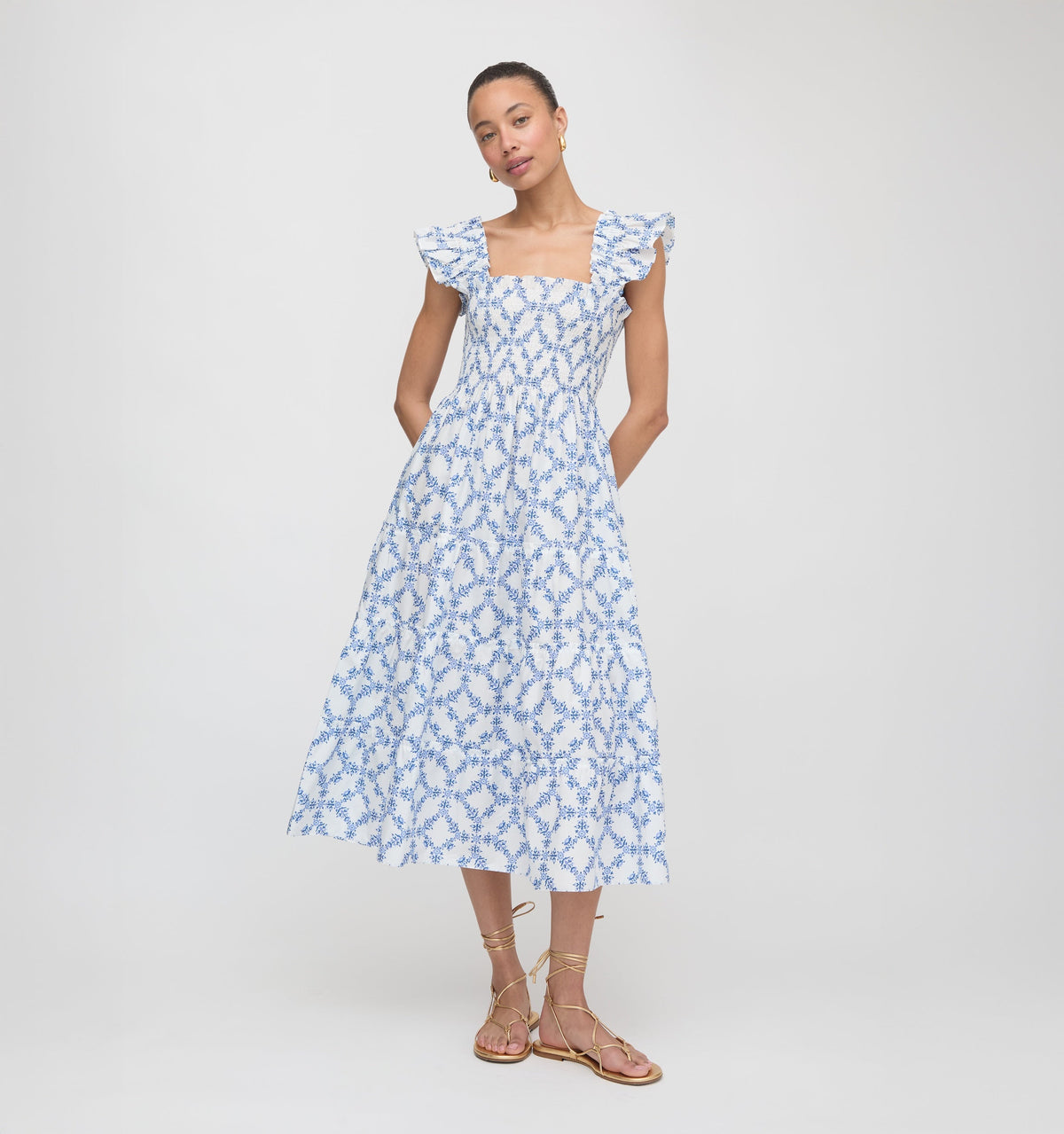 The Ellie Nap Dress in Blue Marigold Block
