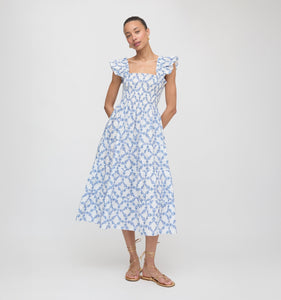 The Ellie Nap Dress in Blue Marigold Block