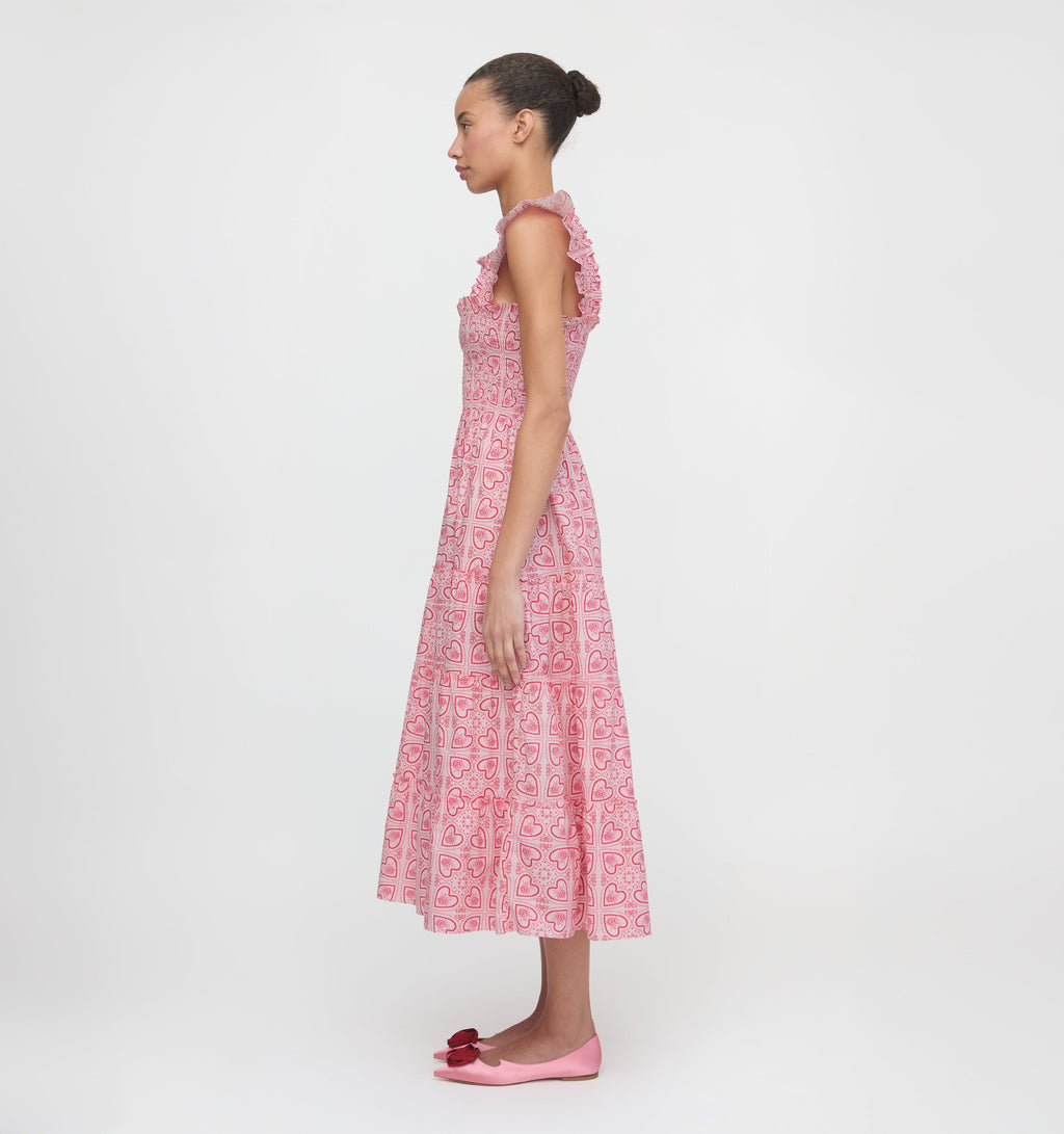 The Ellie Nap Dress in Patchwork Doily Heart Red
