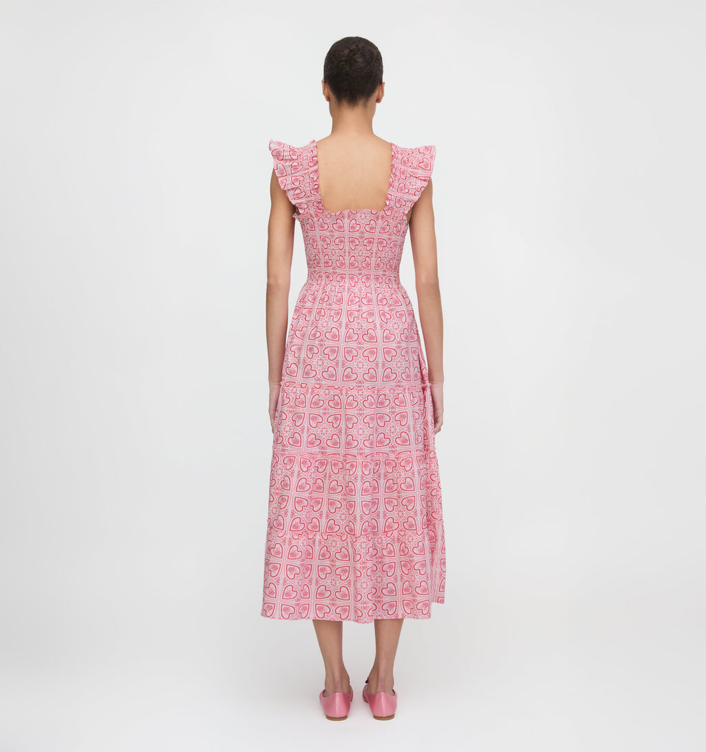 The Ellie Nap Dress in Patchwork Doily Heart Red