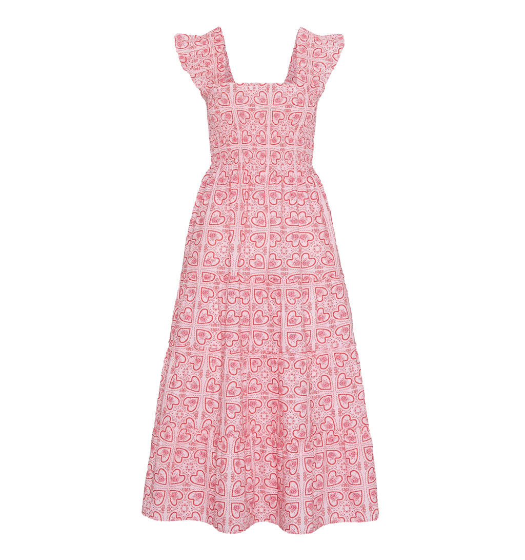 The Ellie Nap Dress in Patchwork Doily Heart Red
