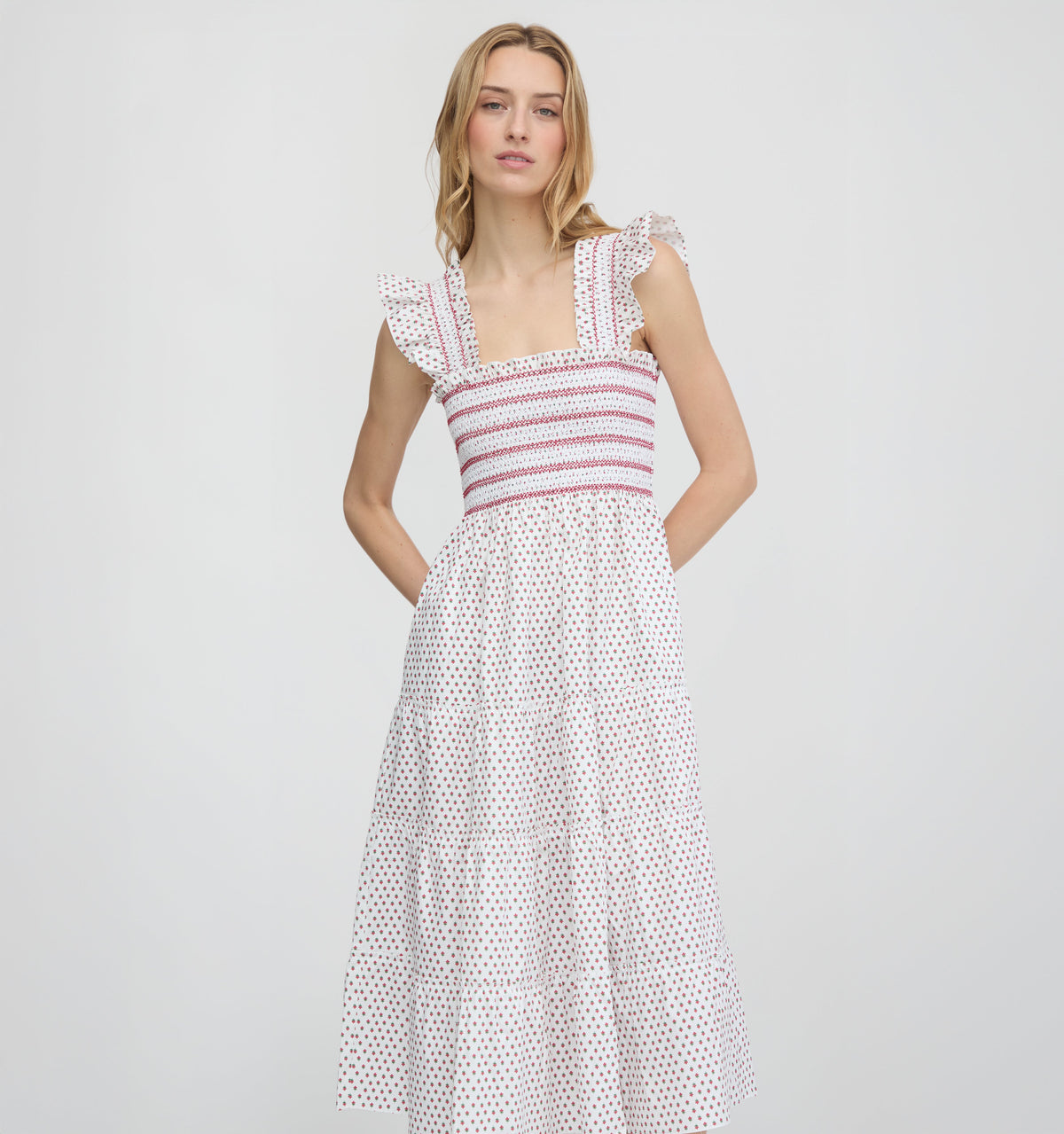 The Ellie Nap Dress in White Poppy Half Drop