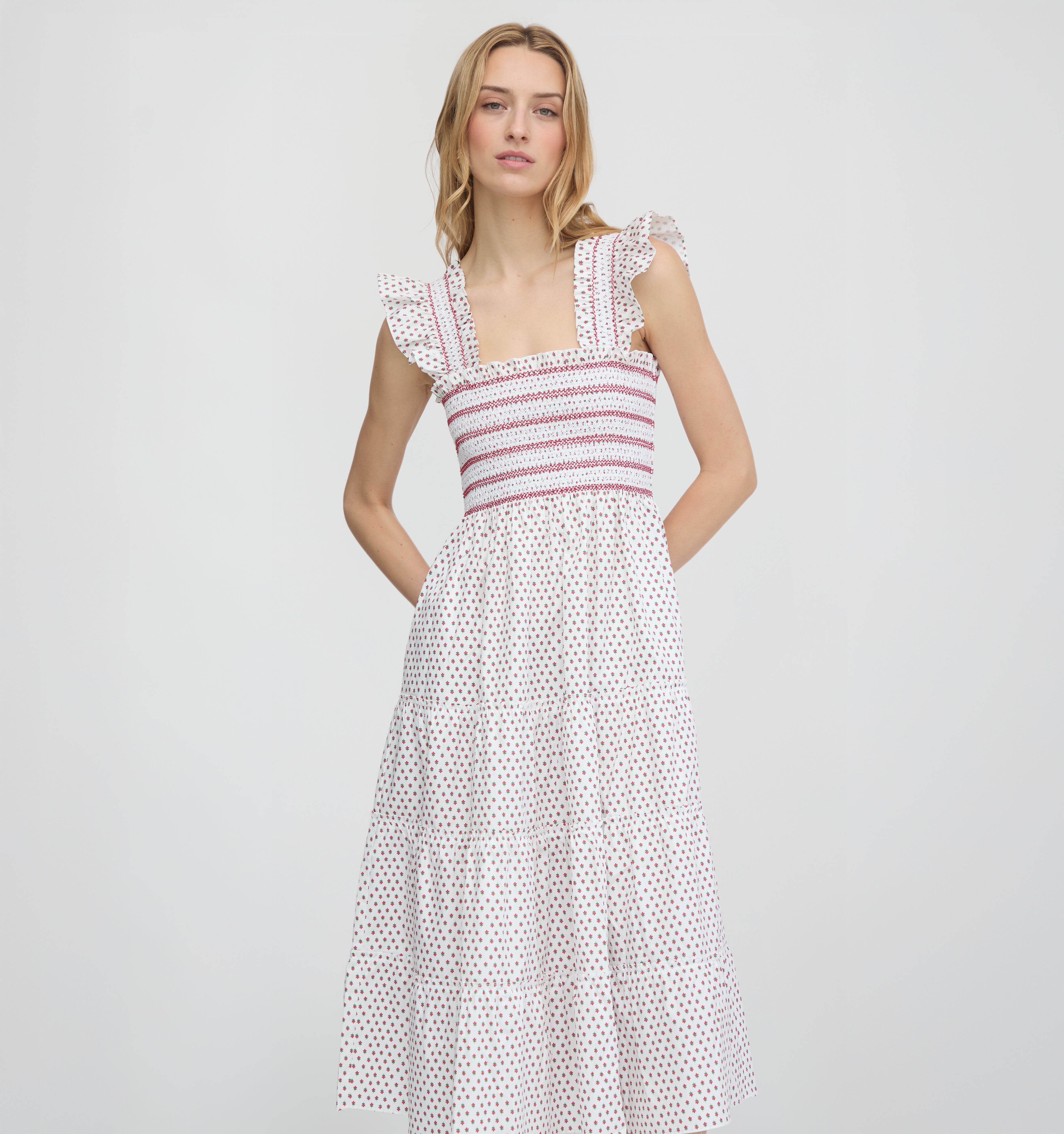 The Ellie Nap Dress in White Poppy Half Drop