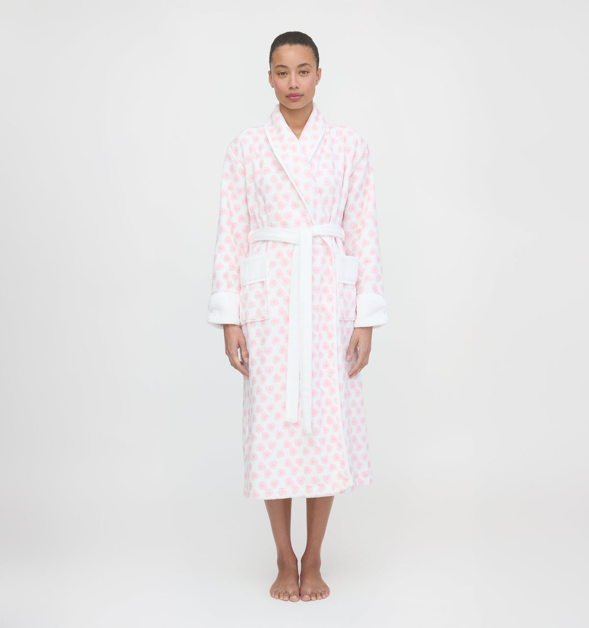The Hotel Robe in Doily Heart Pink