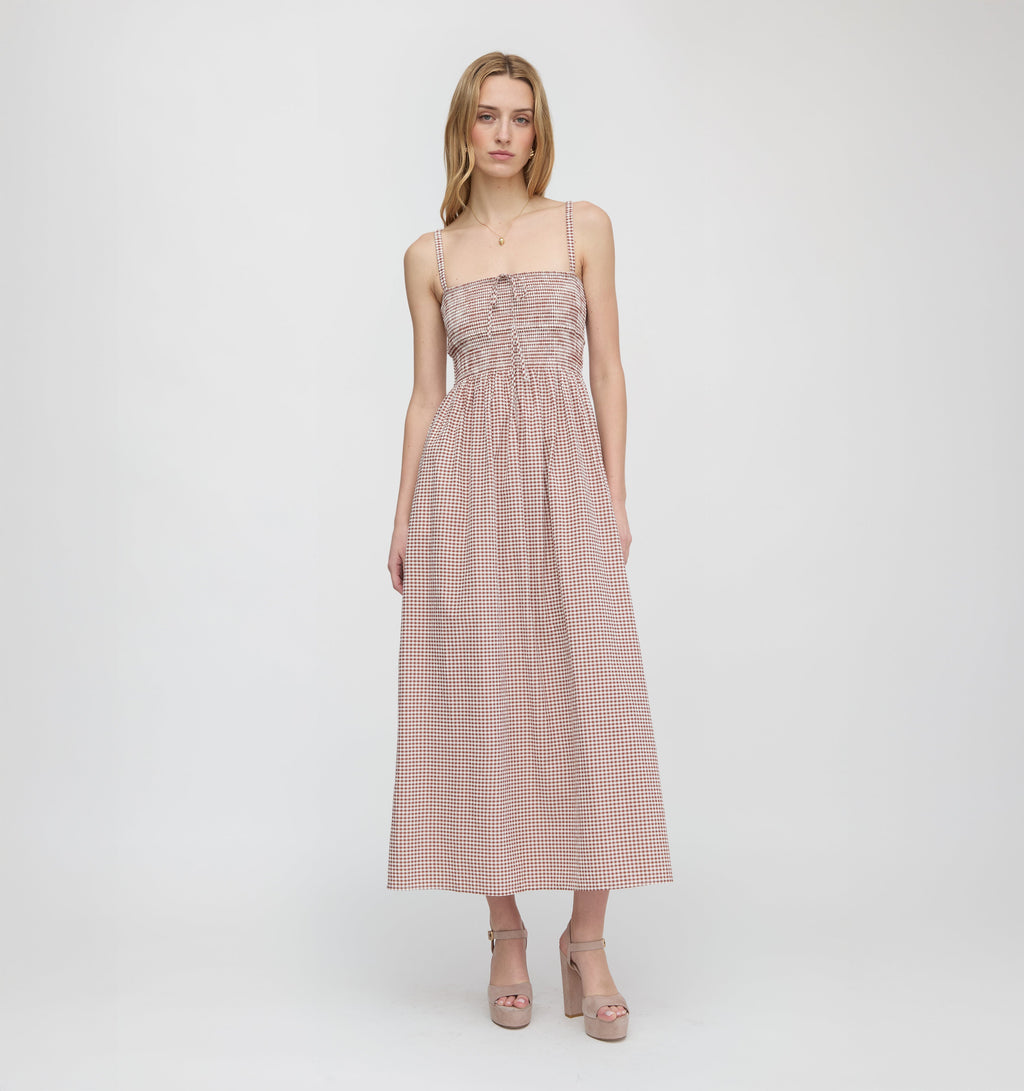 The Larissa Nap Dress in Cognac Gingham