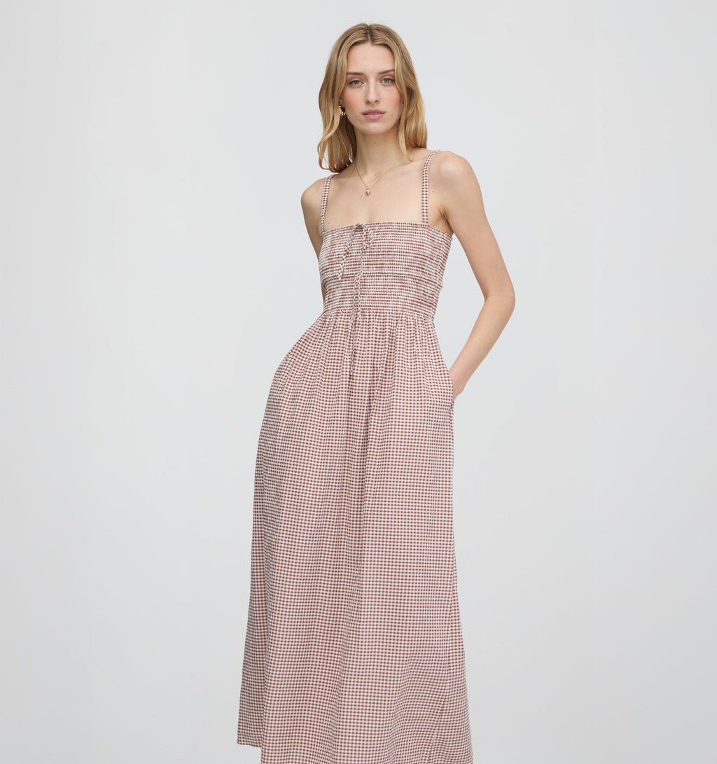 The Larissa Nap Dress in Cognac Gingham