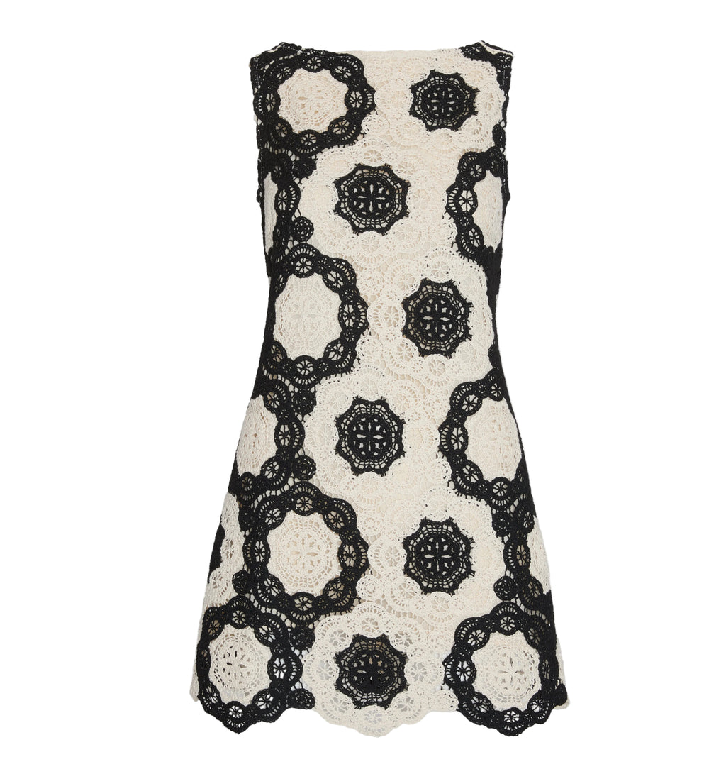 The Lisandra Dress in Black/Ivory Crochet Lace