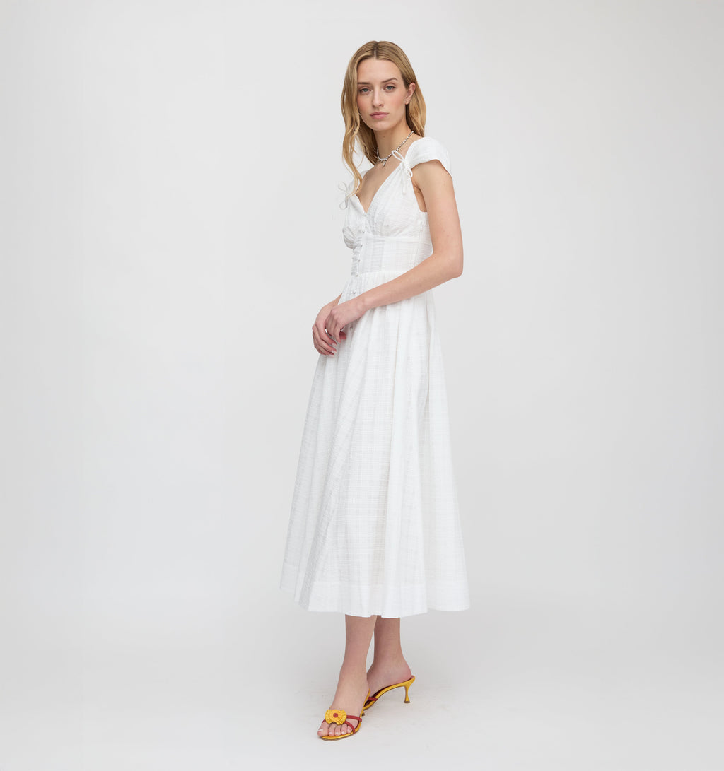 The Lucille Dress in White Crinkle Check