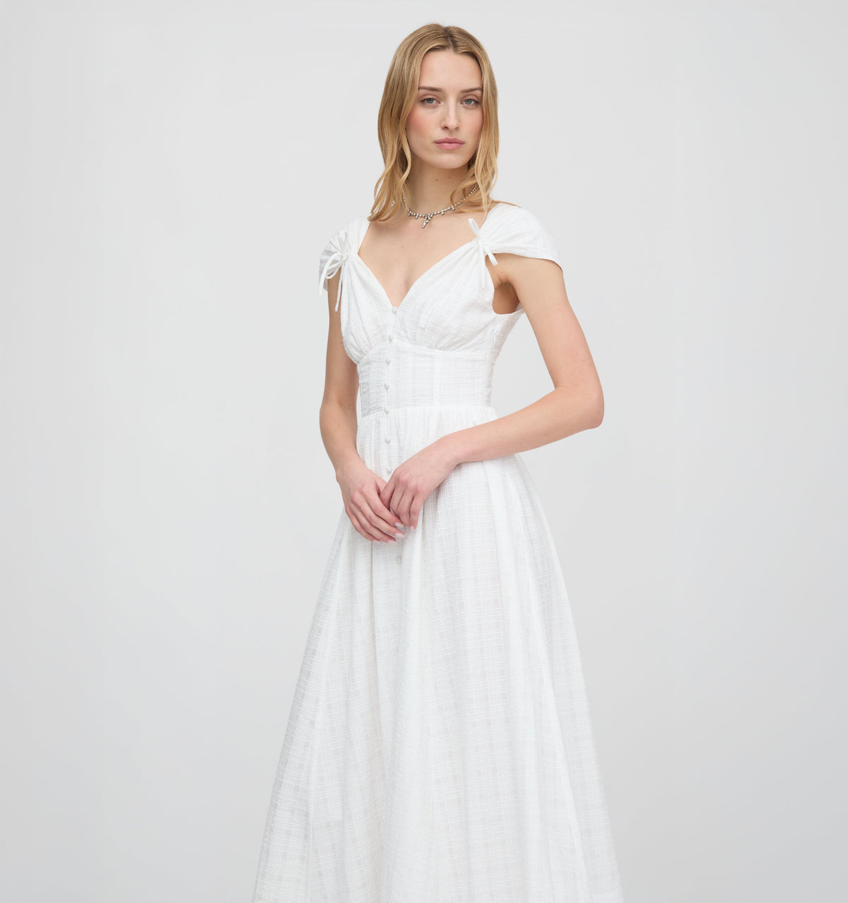 The Lucille Dress in White Crinkle Check