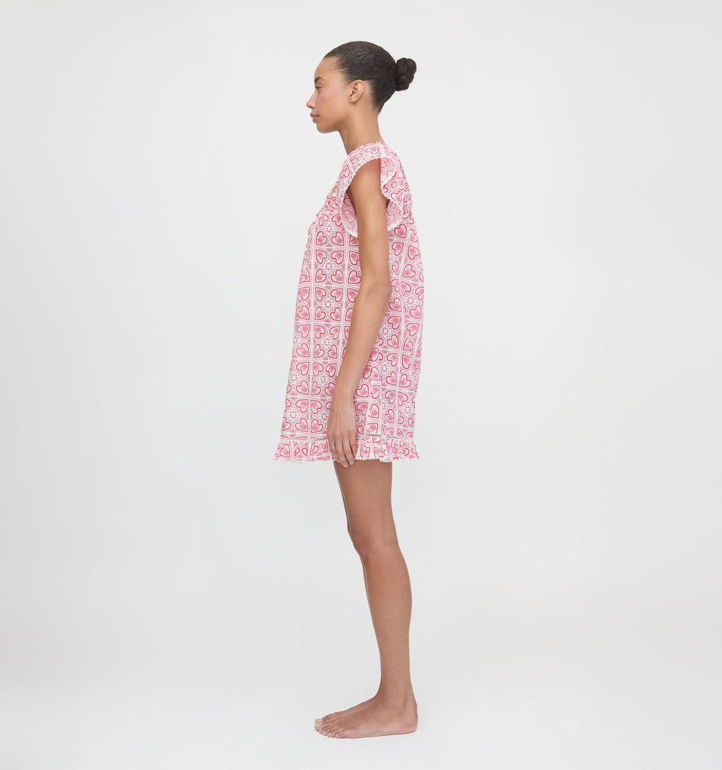 The Lucinda Nightgown in Patchwork Doily Heart White