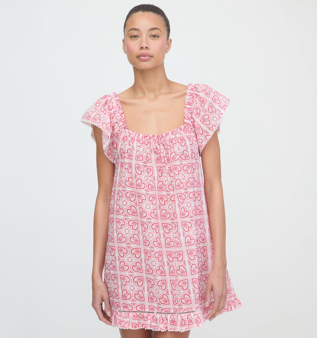 The Lucinda Nightgown in Patchwork Doily Heart White