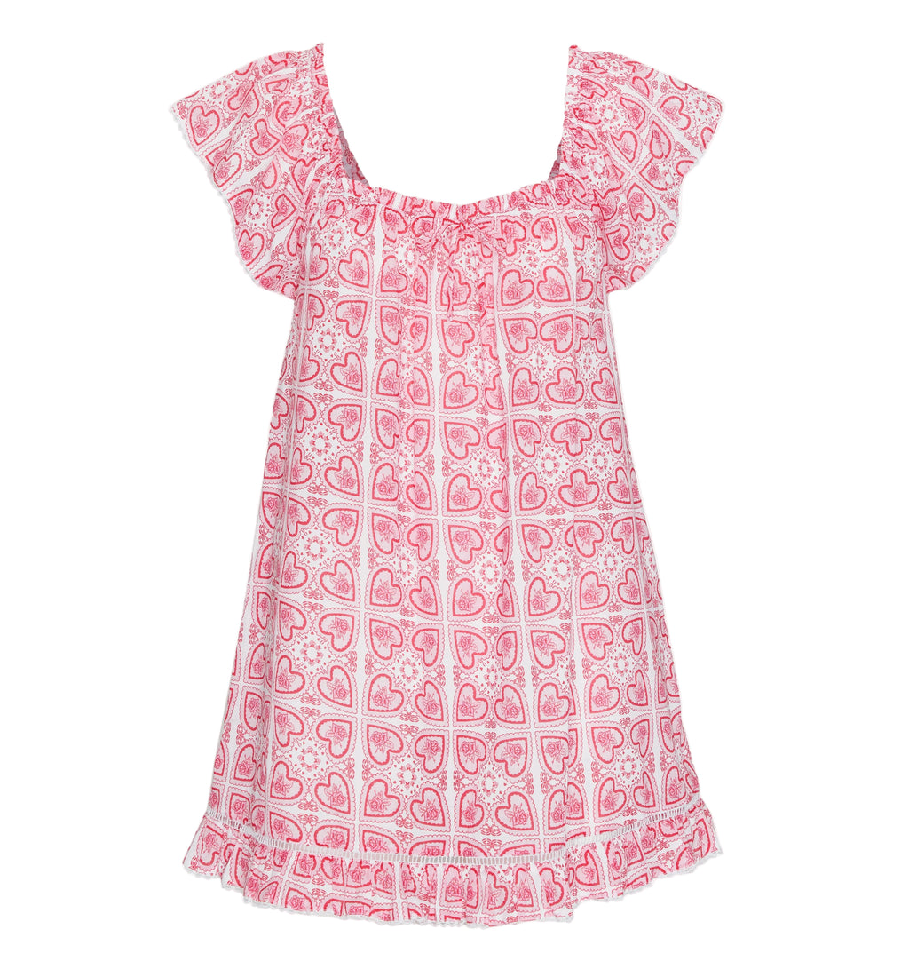 The Lucinda Nightgown in Patchwork Doily Heart White