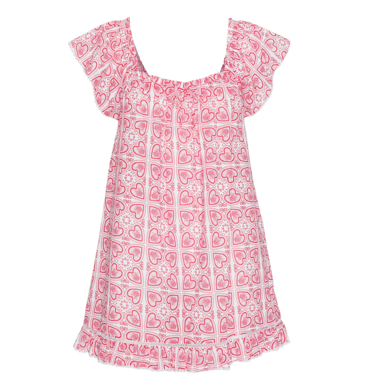 The Lucinda Nightgown in Patchwork Doily Heart White