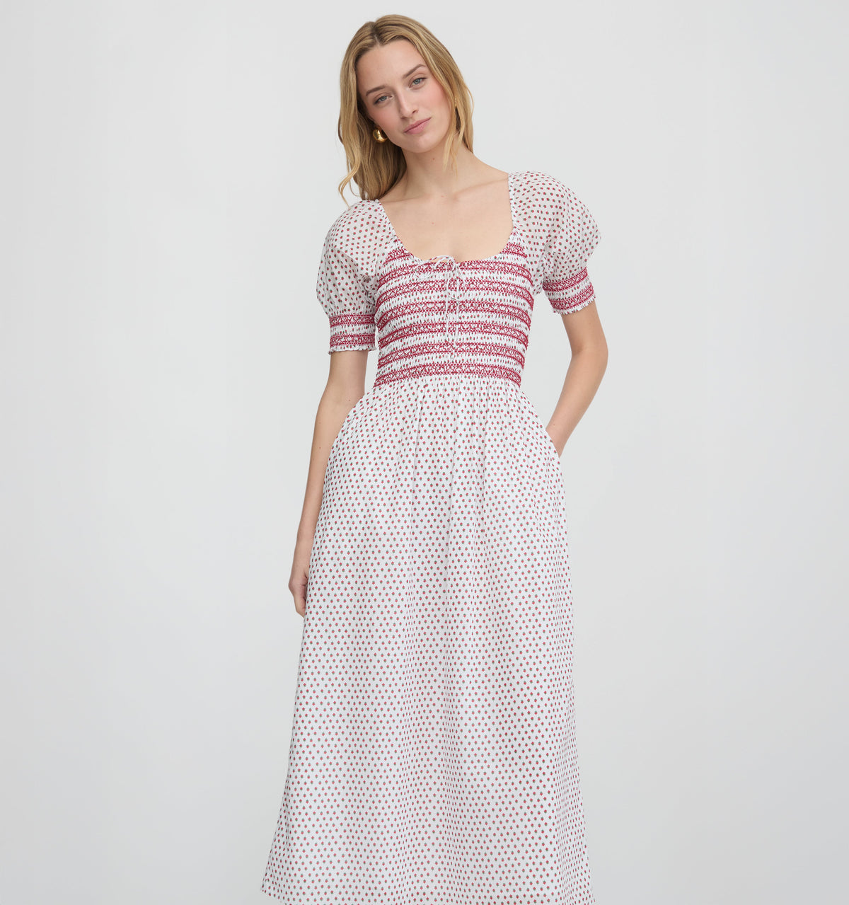 The Madeline Nap Dress in White Poppy Half Drop
