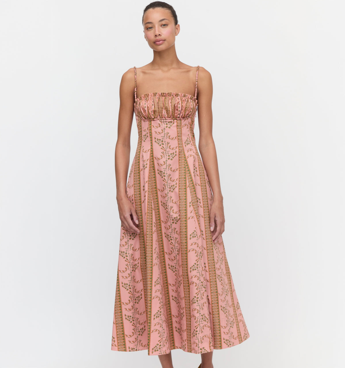 The Maisie Dress in Rust Dandelion Floral Stripe