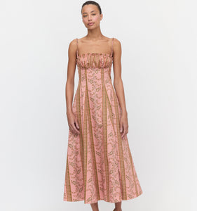 The Maisie Dress in Rust Dandelion Floral Stripe