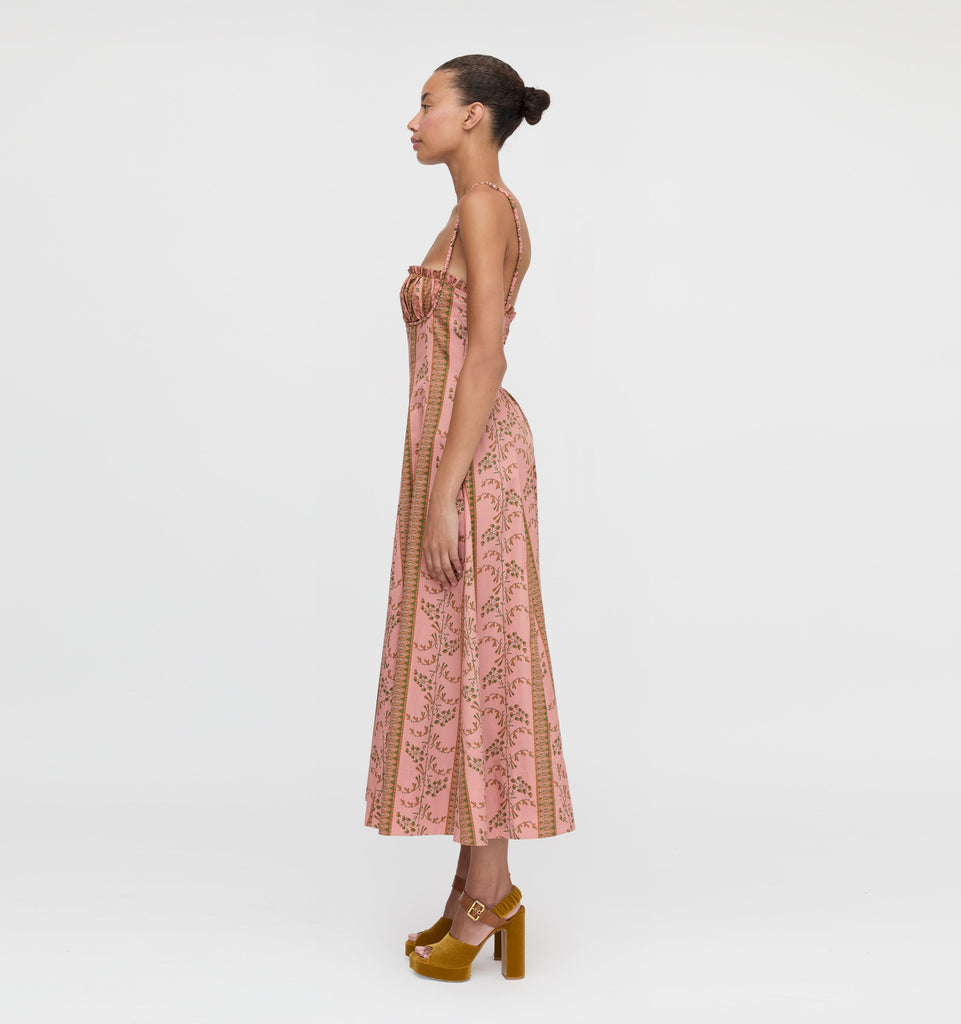 The Maisie Dress in Rust Dandelion Floral Stripe