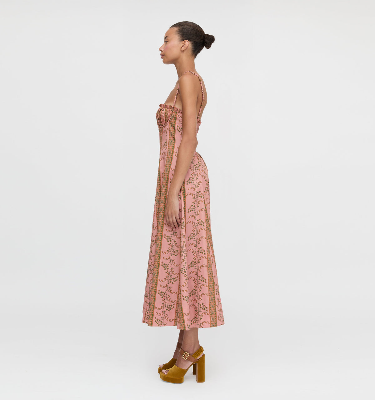 The Maisie Dress in Rust Dandelion Floral Stripe