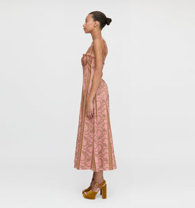 The Maisie Dress in Rust Dandelion Floral Stripe