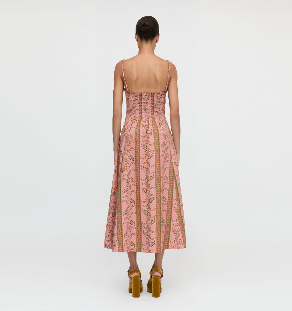 The Maisie Dress in Rust Dandelion Floral Stripe