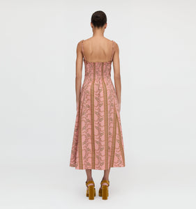 The Maisie Dress in Rust Dandelion Floral Stripe