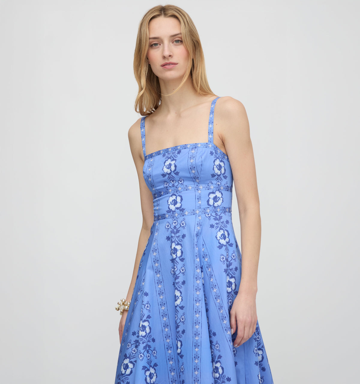 The Margot Dress in Blue Arcadia Border