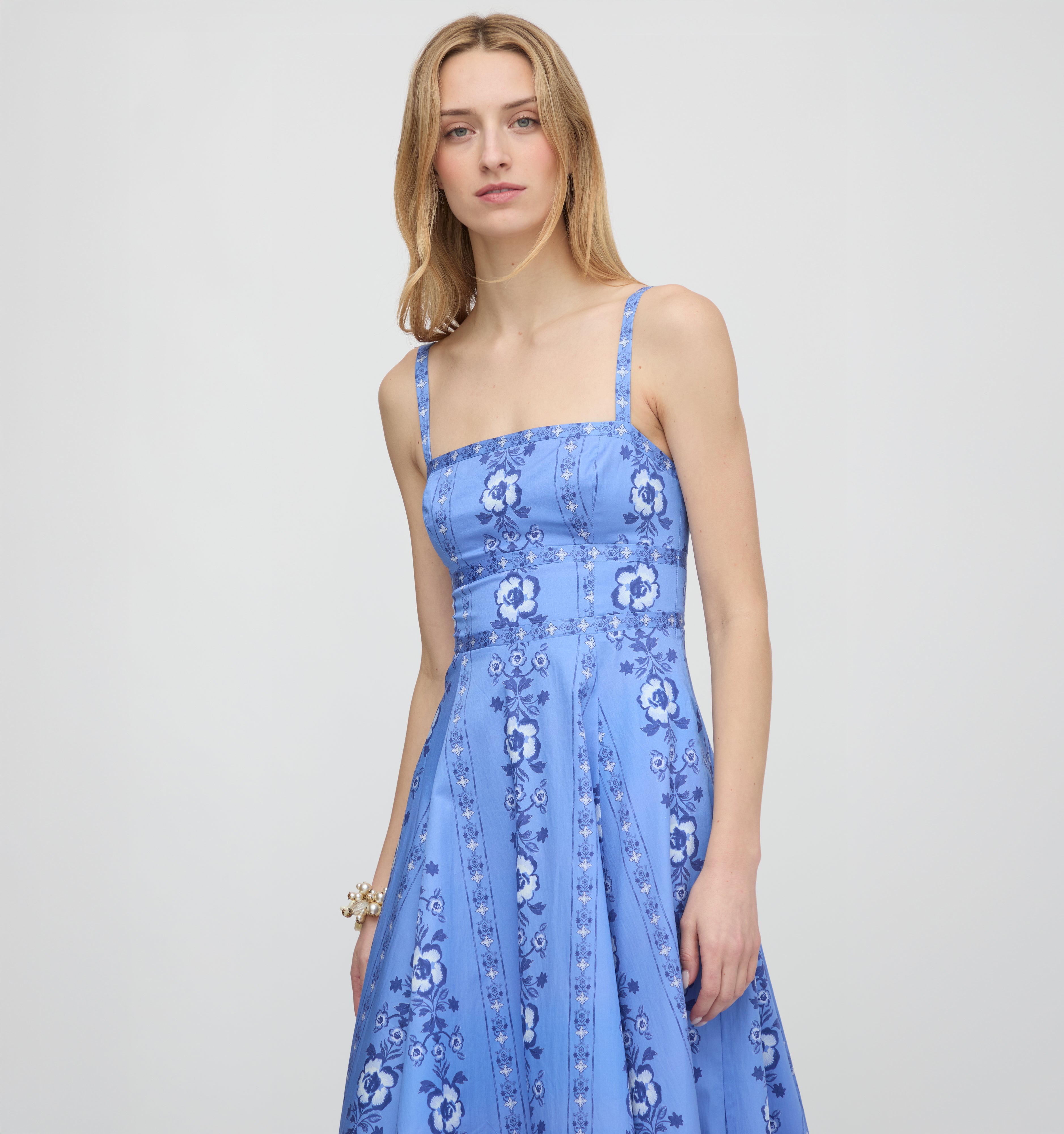 The Margot Dress in Blue Arcadia Border