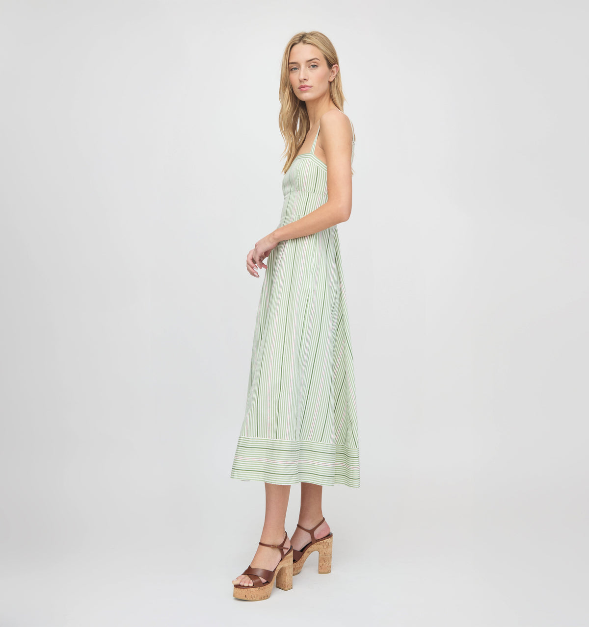 The Margot Dress in Green Jacquard Stripe | Over The Moon The Margot Dress in Green Jacquard Stripe | Over The Moon