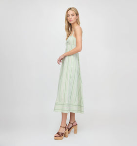 The Margot Dress in Green Jacquard Stripe