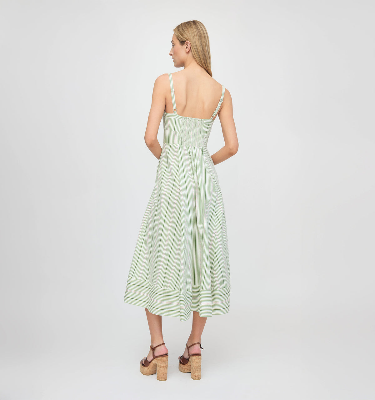 The Margot Dress in Green Jacquard Stripe