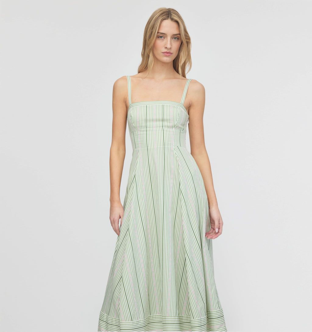 The Margot Dress in Green Jacquard Stripe