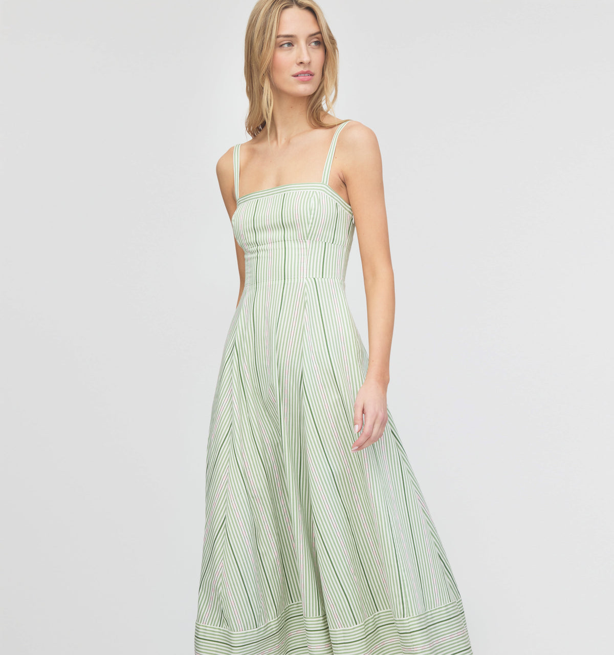 The Margot Dress in Green Jacquard Stripe