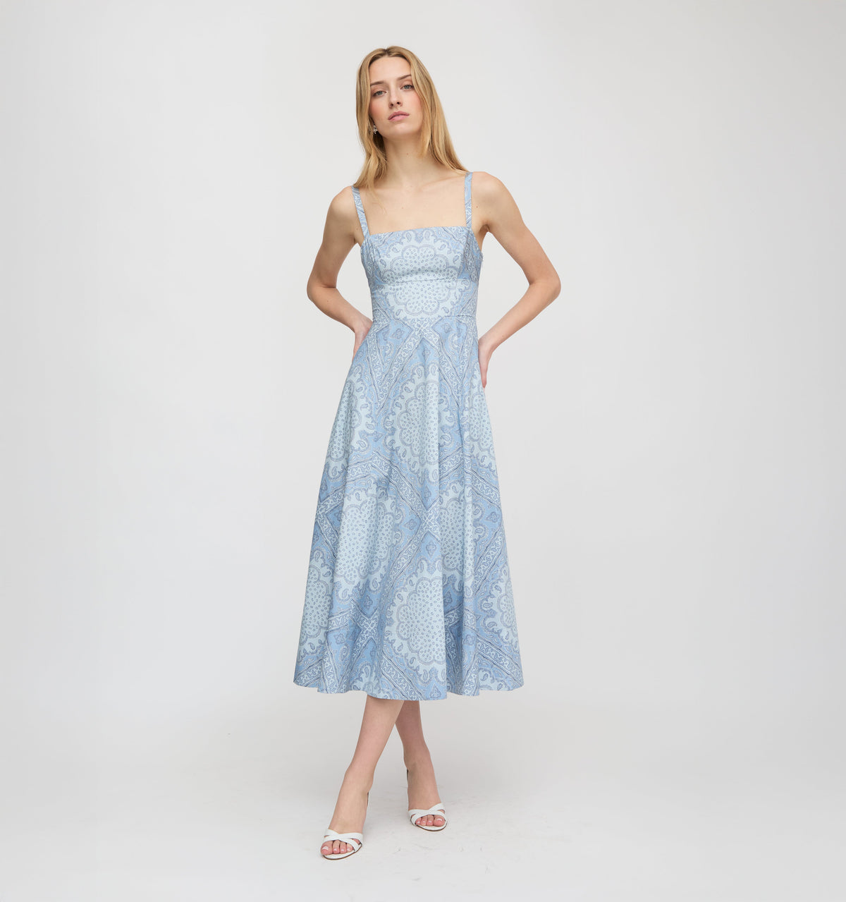 The Margot Dress in Dusty Blue Paisley Scarf