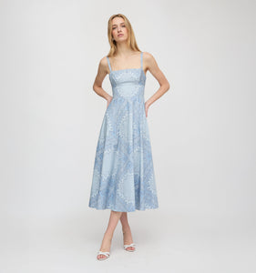 The Margot Dress in Dusty Blue Paisley Scarf