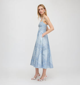 The Margot Dress in Dusty Blue Paisley Scarf