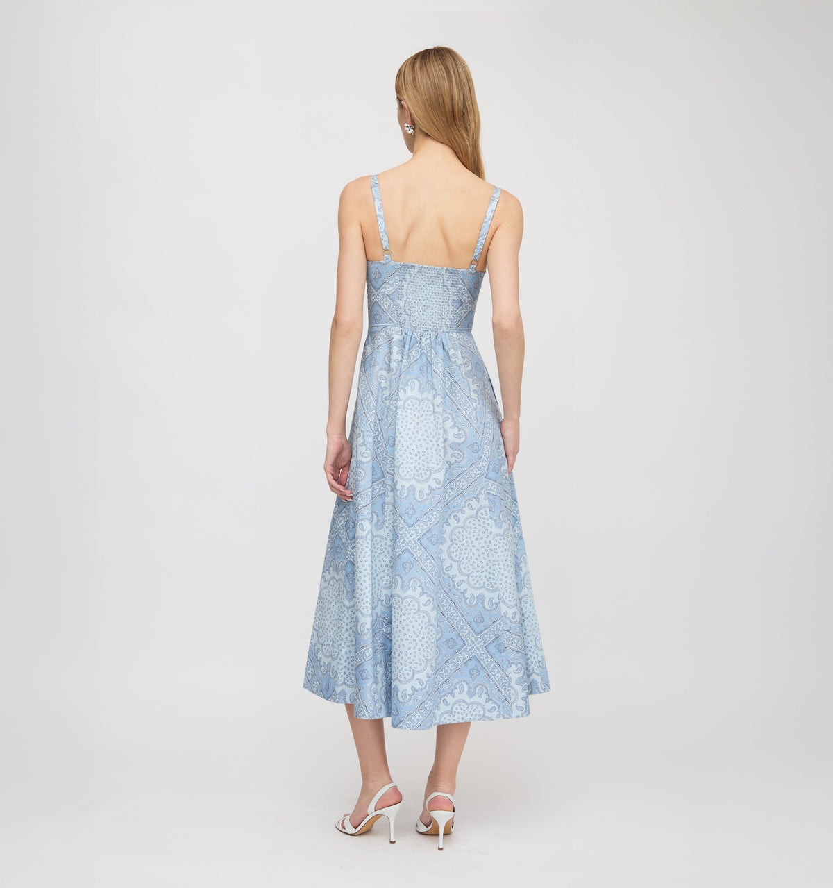 The Margot Dress in Dusty Blue Paisley Scarf